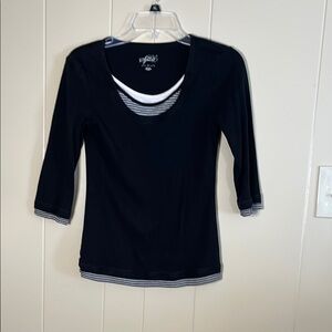 Style & Co. sport Black Fitted 3/4 Sleeve Blouse